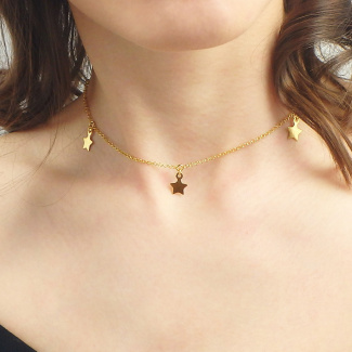 Srebrny Naszyjnik Choker z Gwiazdkami