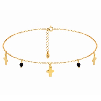 Naszyjnik Choker Krzyże i Czarne Perełki