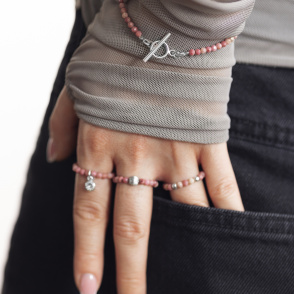 ROSE EASY Bransoletka z rodonitów z zapięciem srebrnym
