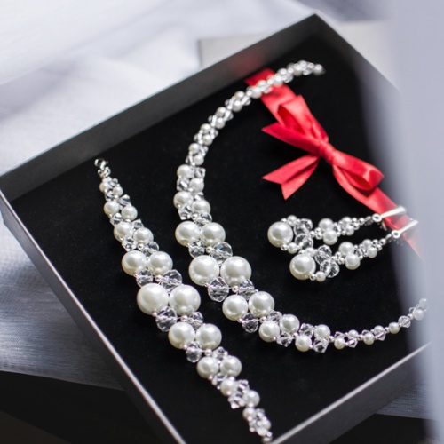 komplet biżuterii ślubnej z pereł i kryształów swarovski crystal