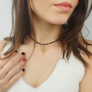 Naszyjnik Choker Onyks z Krzyżykiem