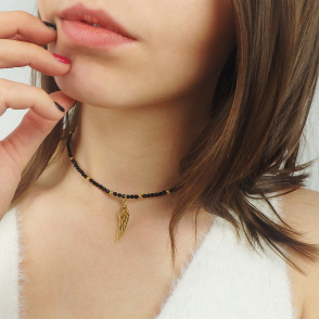 Naszyjnik Choker Onyks z Krzyżykiem