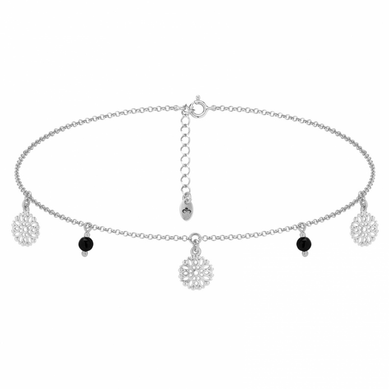 Naszyjnik Choker Rozetki i Czarne Perełki