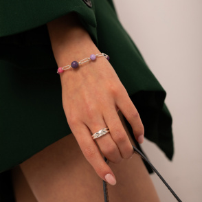 PINK Bransoletka z różowymi kamieniami na łańcuszku srebrnym