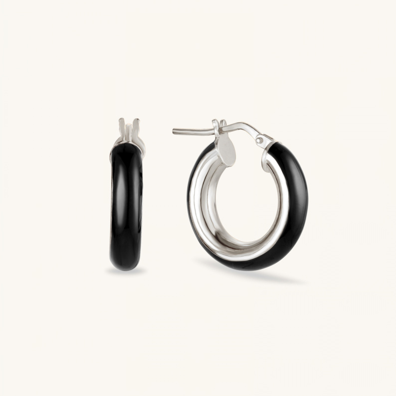 BLACK HOOPS S 18 MM Kolczyki koła srebrne z emalią