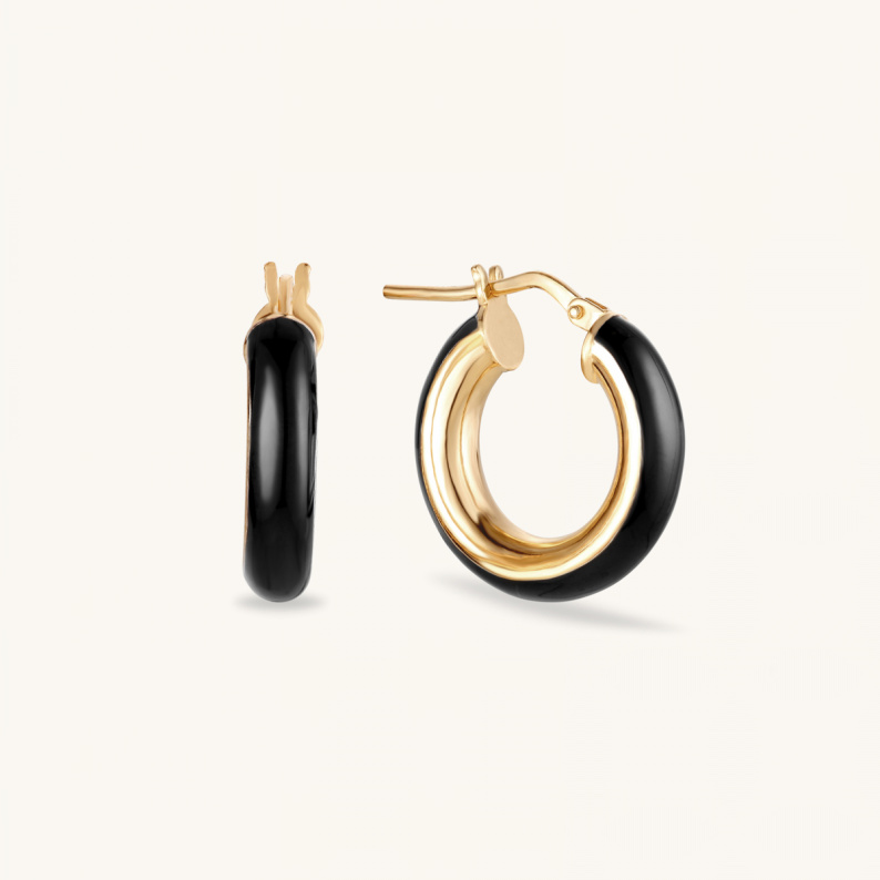 BLACK HOOPS S 18 MM Kolczyki koła pozłacane z emalią