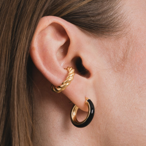 BLACK HOOPS S 18 MM Kolczyki koła pozłacane z emalią