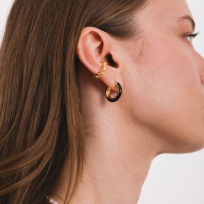 BLACK HOOPS S 18 MM Kolczyki koła pozłacane z emalią