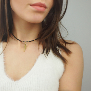 Naszyjnik Choker Onyks z Krzyżykiem