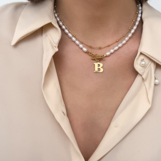 Zestaw 2 naszyjników: Perły z literką  +  choker My Way