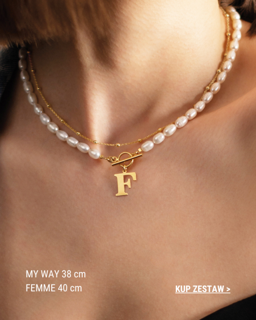 Zestaw 2 naszyjników łańcuszek z kuleczkami typu choker oraz naszyjnik z pereł z literką