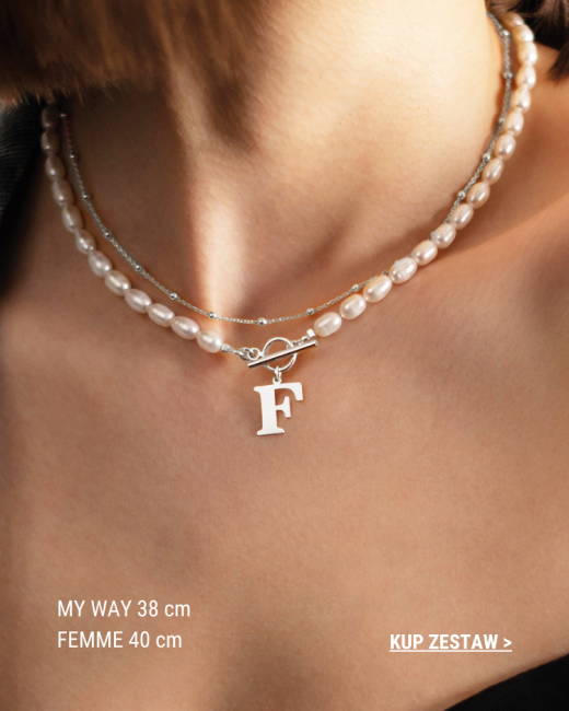Zestaw 2 naszyjników łańcuszek z kuleczkami typu choker oraz naszyjnik z pereł z literką
