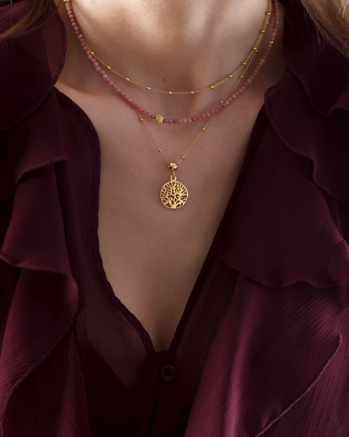 zestaw naszyjników z&nbsp;rodonitów z&nbsp;drzewem życia