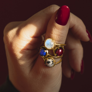 AURA LUNA Pierścionek z kamieniem do wyboru pozłacany