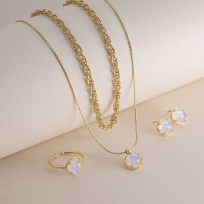 AURA LUNA Pierścionek z kamieniem do wyboru pozłacany