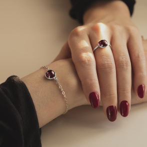 AURA GARNET Pierścionek z kamieniem do wyboru srebrny