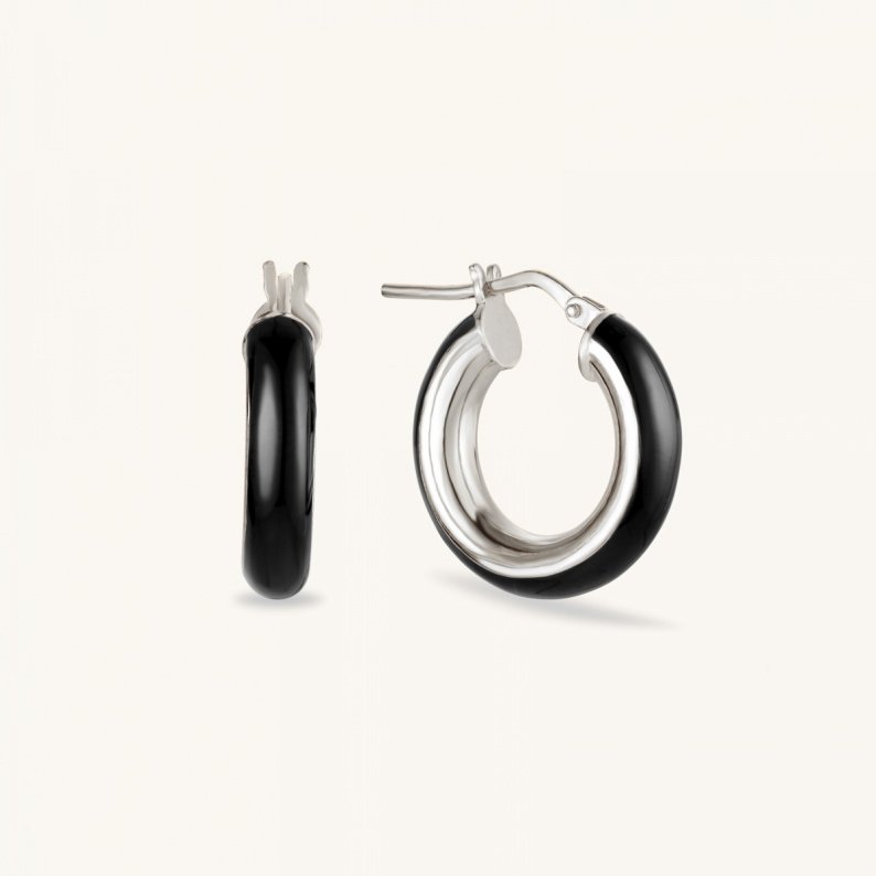 BLACK HOOPS S 18 MM Kolczyki koła srebrne z emalią